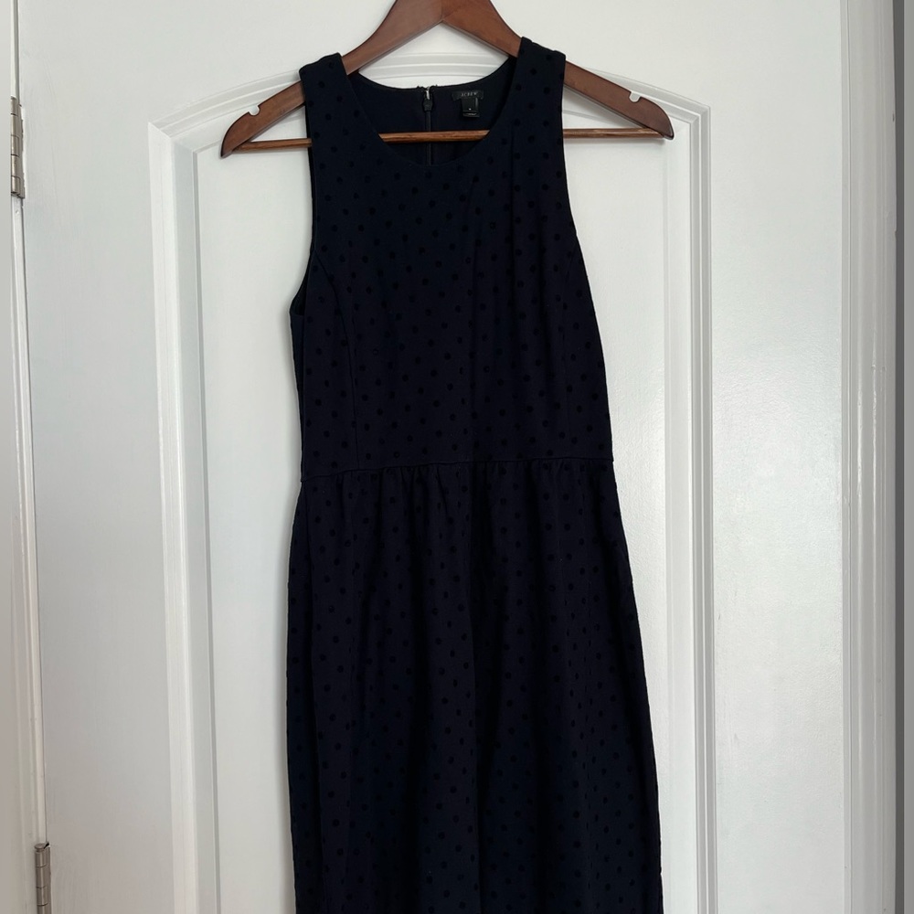 Deep navy polka dress in small by J. Crew